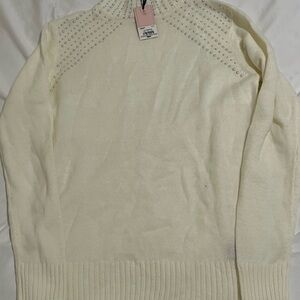 Juicy Couture Cream Turtleneck Sweater with Silver Accents Womens Size Small New